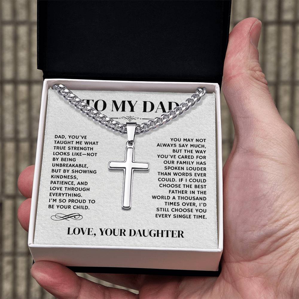 To My Dad, From Daughter - Cuban Link Chain with Artisian Cross