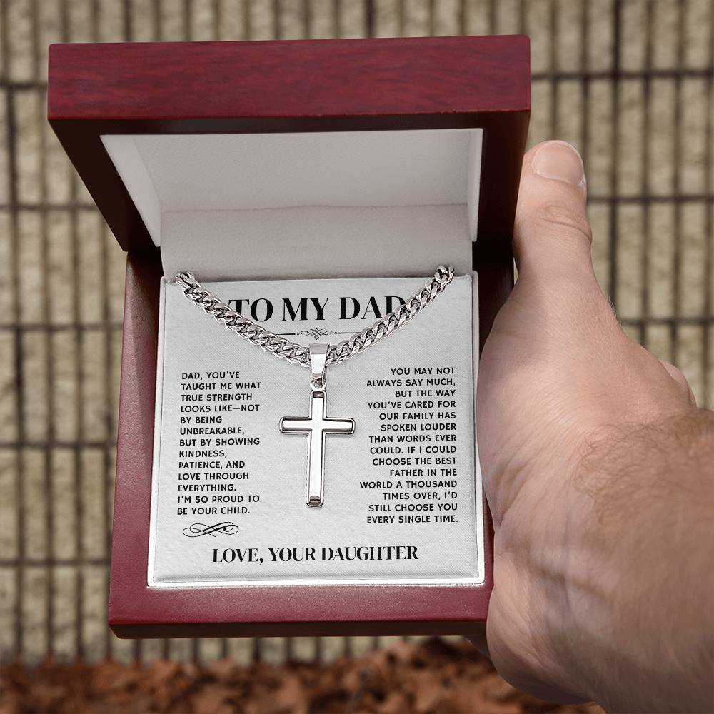 To My Dad, From Daughter - Cuban Link Chain with Artisian Cross