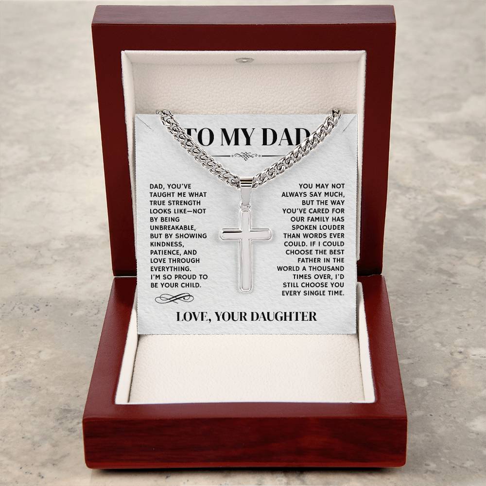 To My Dad, From Daughter - Cuban Link Chain with Artisian Cross