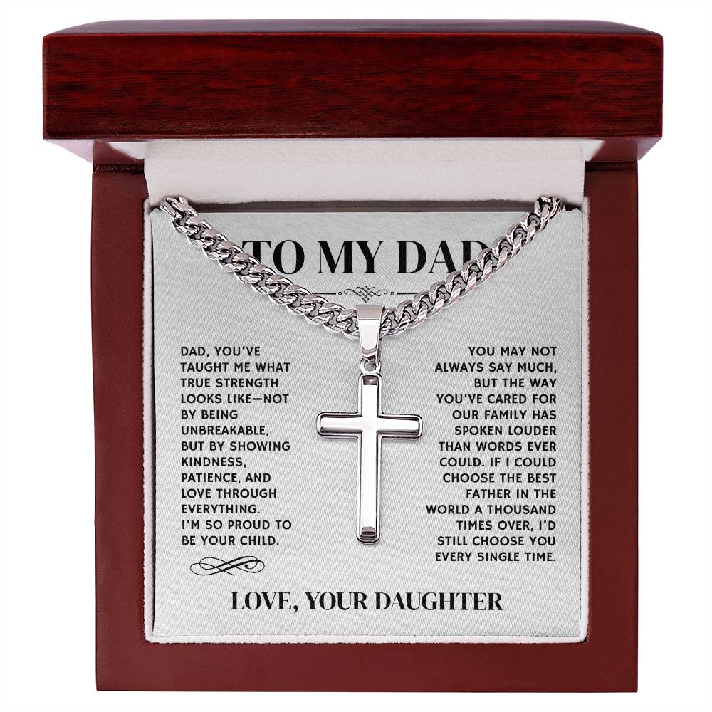 To My Dad, From Daughter - Cuban Link Chain with Artisian Cross