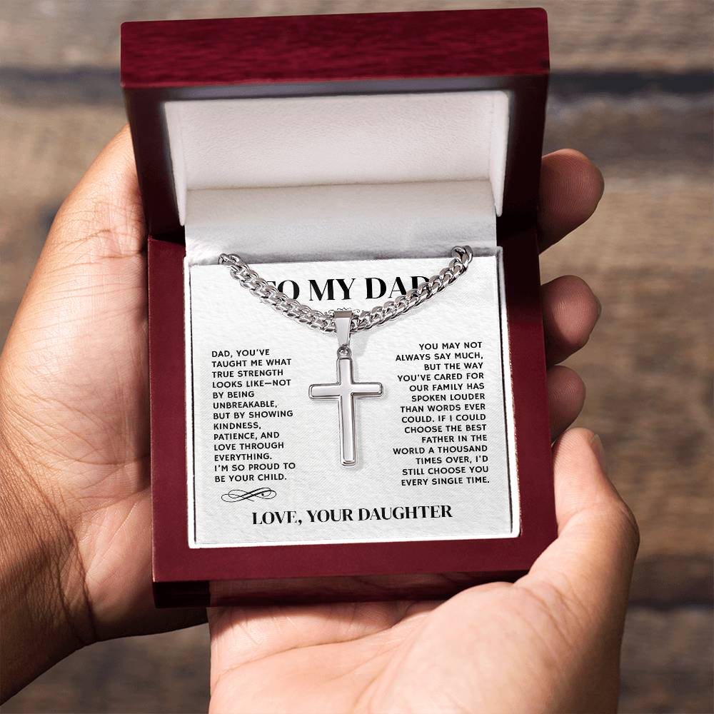 To My Dad, From Daughter - Cuban Link Chain with Artisian Cross