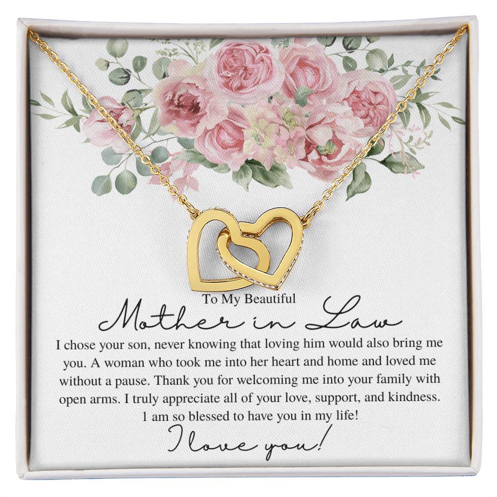 To My Beautiful Mother in Law, I Love You - Interlocking Heart Necklace