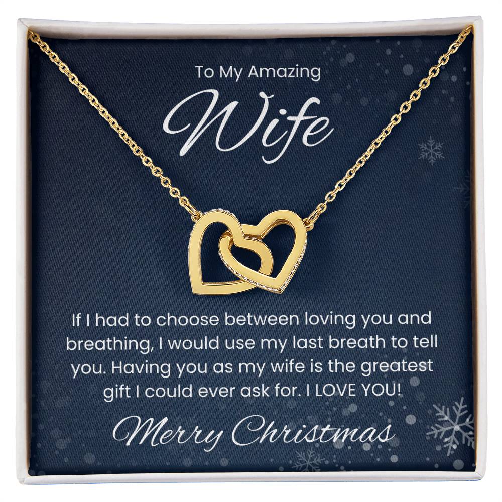 To My Amazing Wife, Merry Christmas - Interlocking Heart Necklace