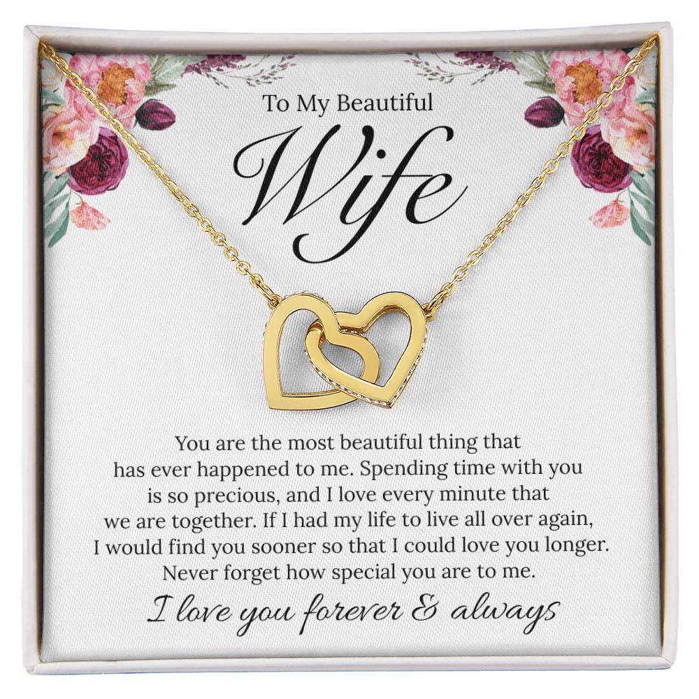 To My Beautiful Wife, I Love You - Interlocking Heart Necklace
