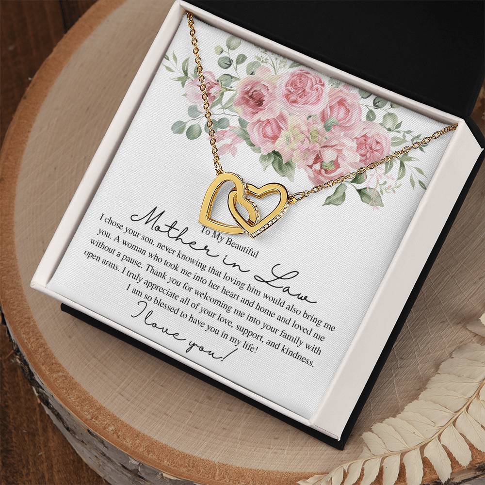 To My Beautiful Mother in Law, I Love You - Interlocking Heart Necklace