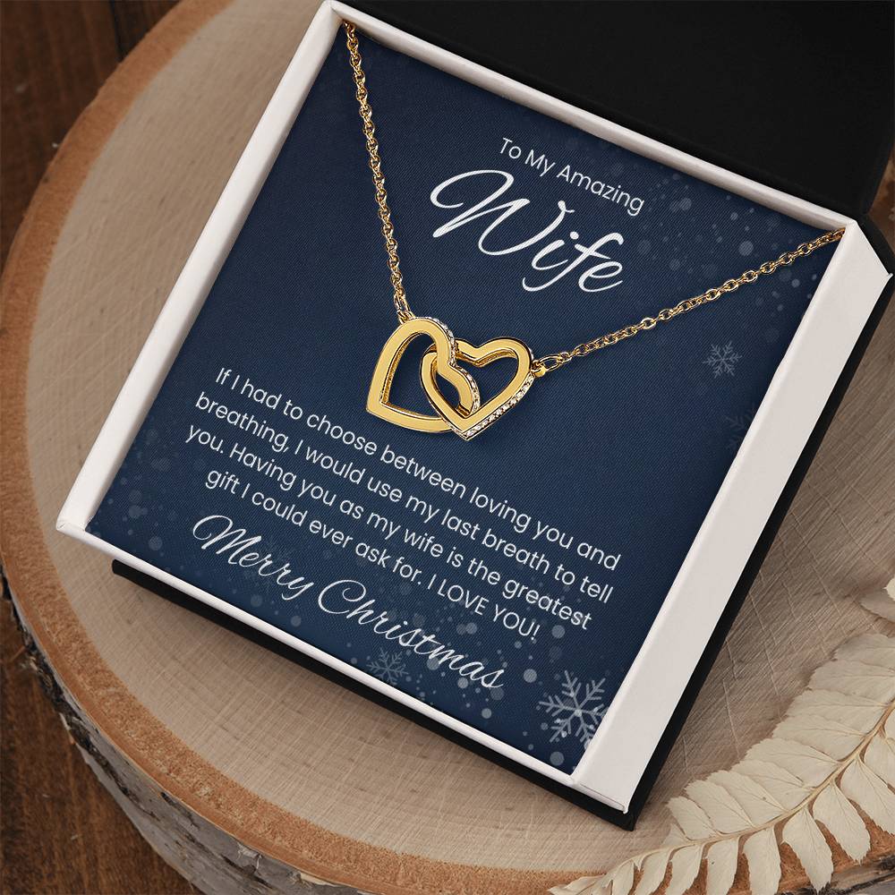 To My Amazing Wife, Merry Christmas - Interlocking Heart Necklace