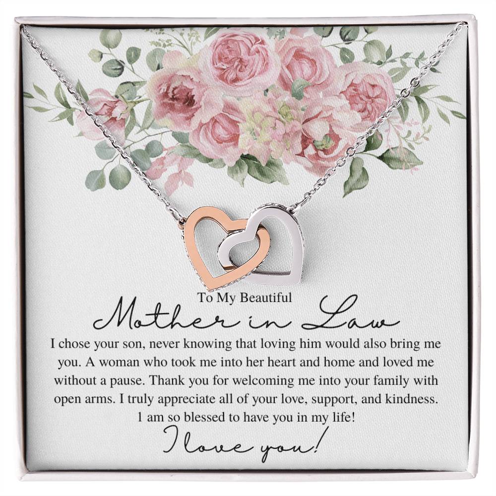 To My Beautiful Mother in Law, I Love You - Interlocking Heart Necklace