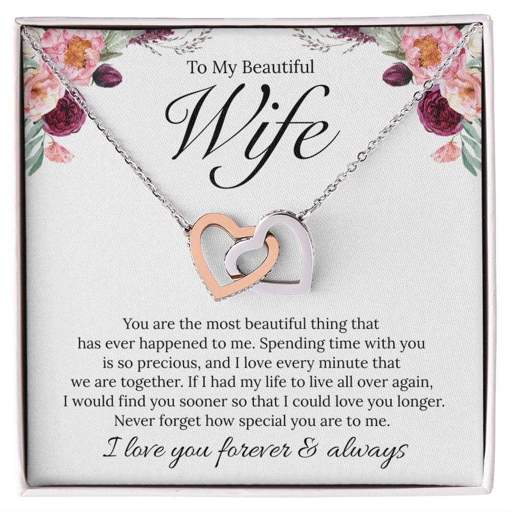 To My Beautiful Wife, I Love You - Interlocking Heart Necklace