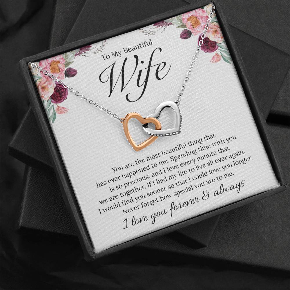 To My Beautiful Wife, I Love You - Interlocking Heart Necklace