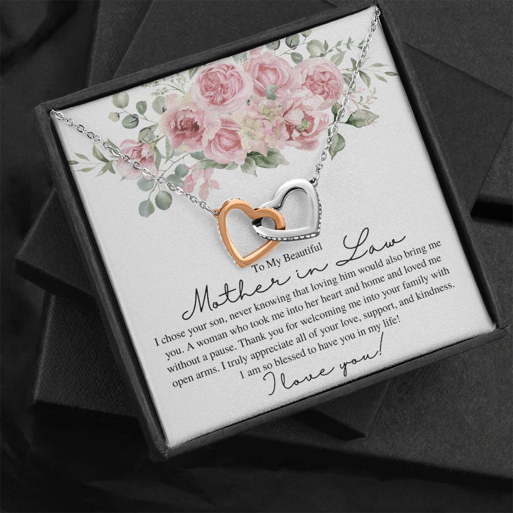 To My Beautiful Mother in Law, I Love You - Interlocking Heart Necklace