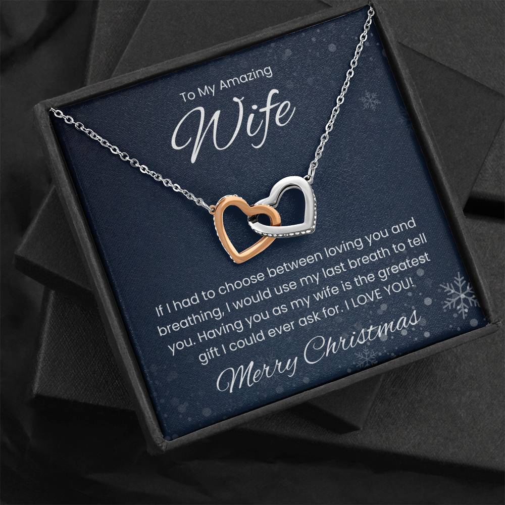 To My Amazing Wife, Merry Christmas - Interlocking Heart Necklace