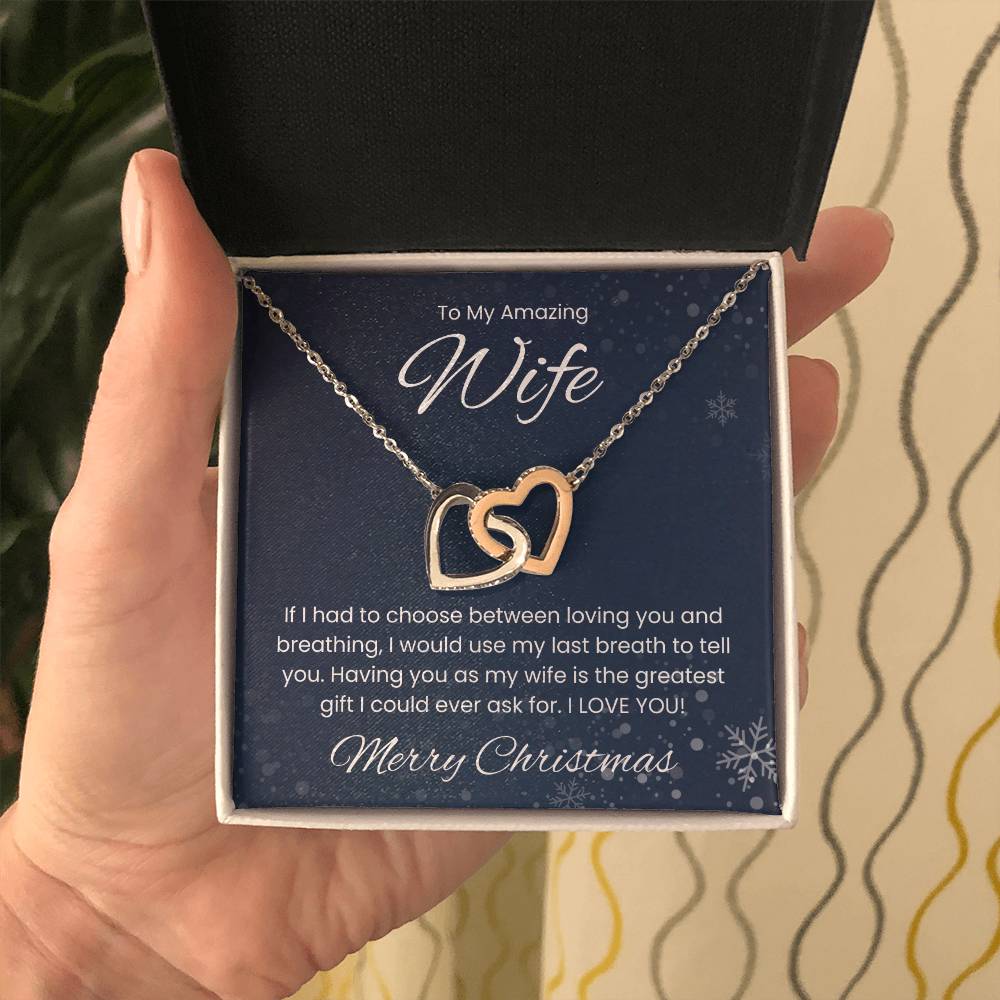 To My Amazing Wife, Merry Christmas - Interlocking Heart Necklace