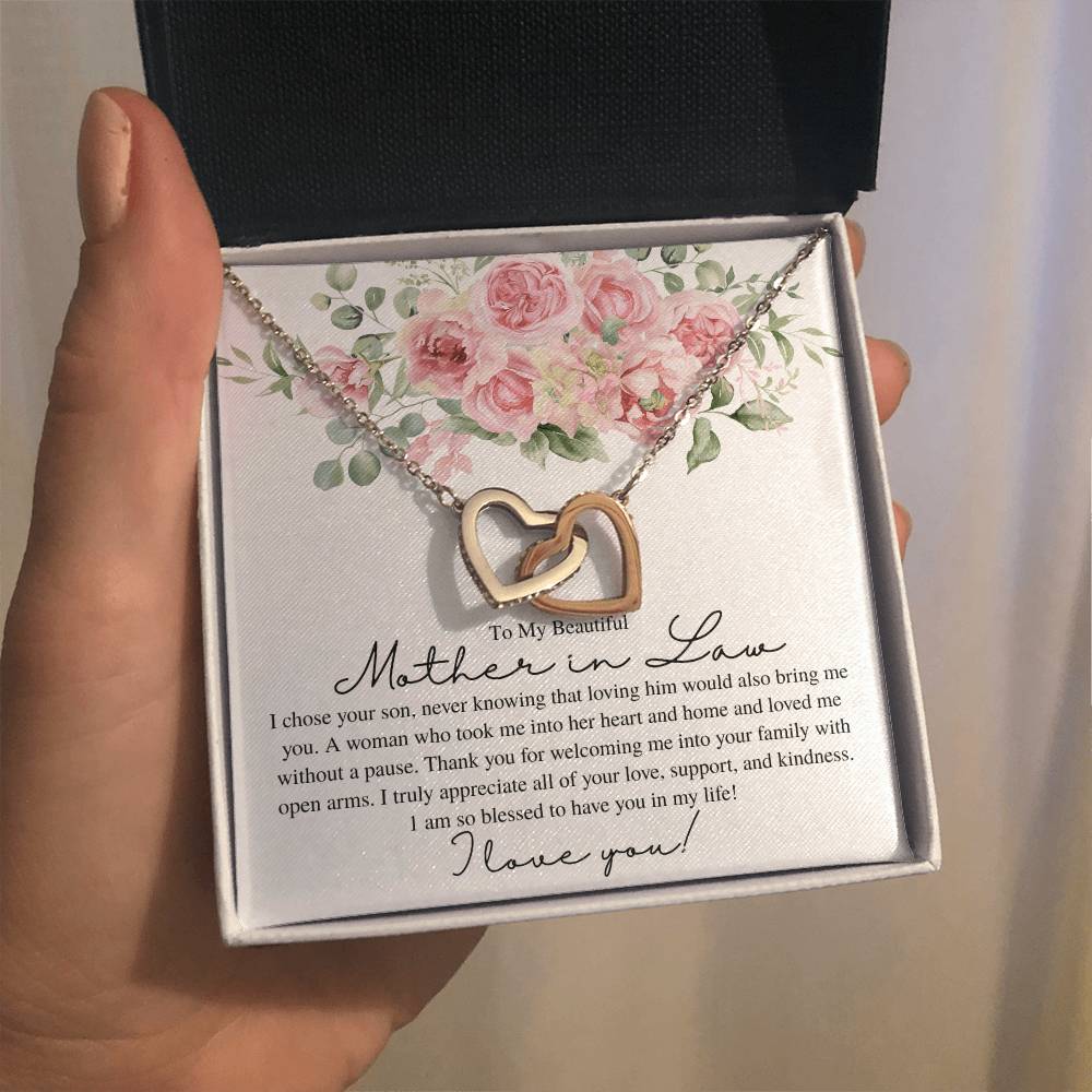 To My Beautiful Mother in Law, I Love You - Interlocking Heart Necklace