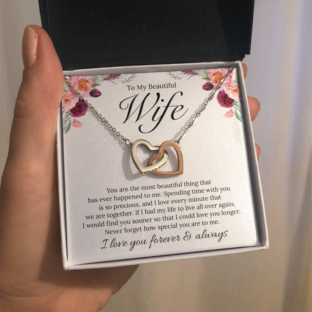 To My Beautiful Wife, I Love You - Interlocking Heart Necklace