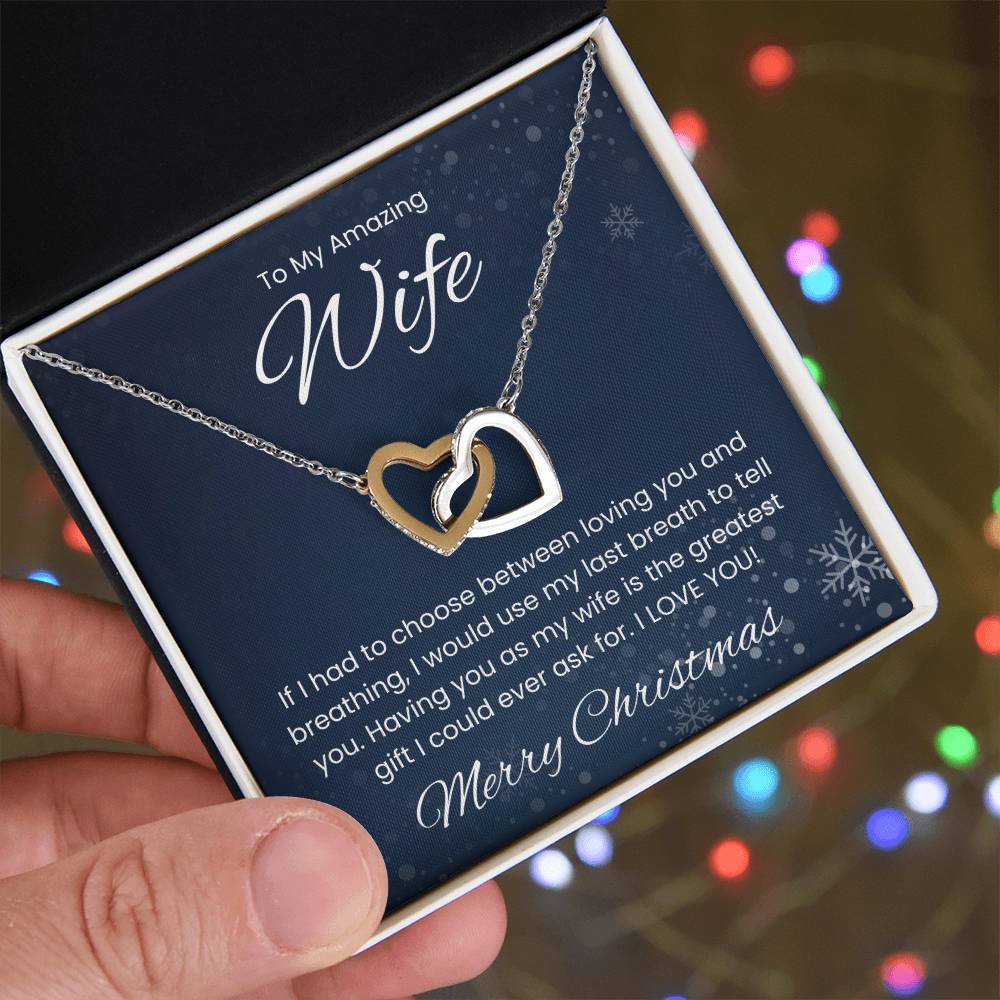 To My Amazing Wife, Merry Christmas - Interlocking Heart Necklace