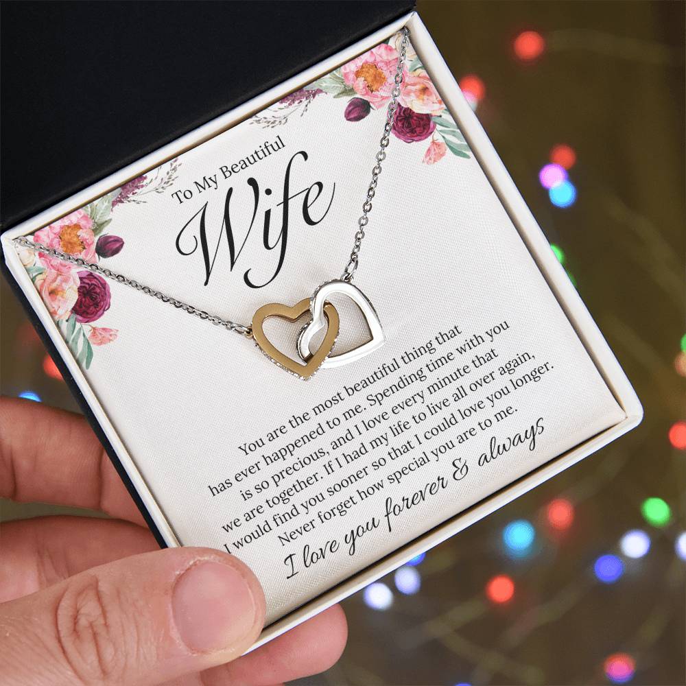 To My Beautiful Wife, I Love You - Interlocking Heart Necklace