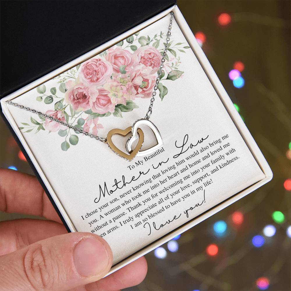 To My Beautiful Mother in Law, I Love You - Interlocking Heart Necklace