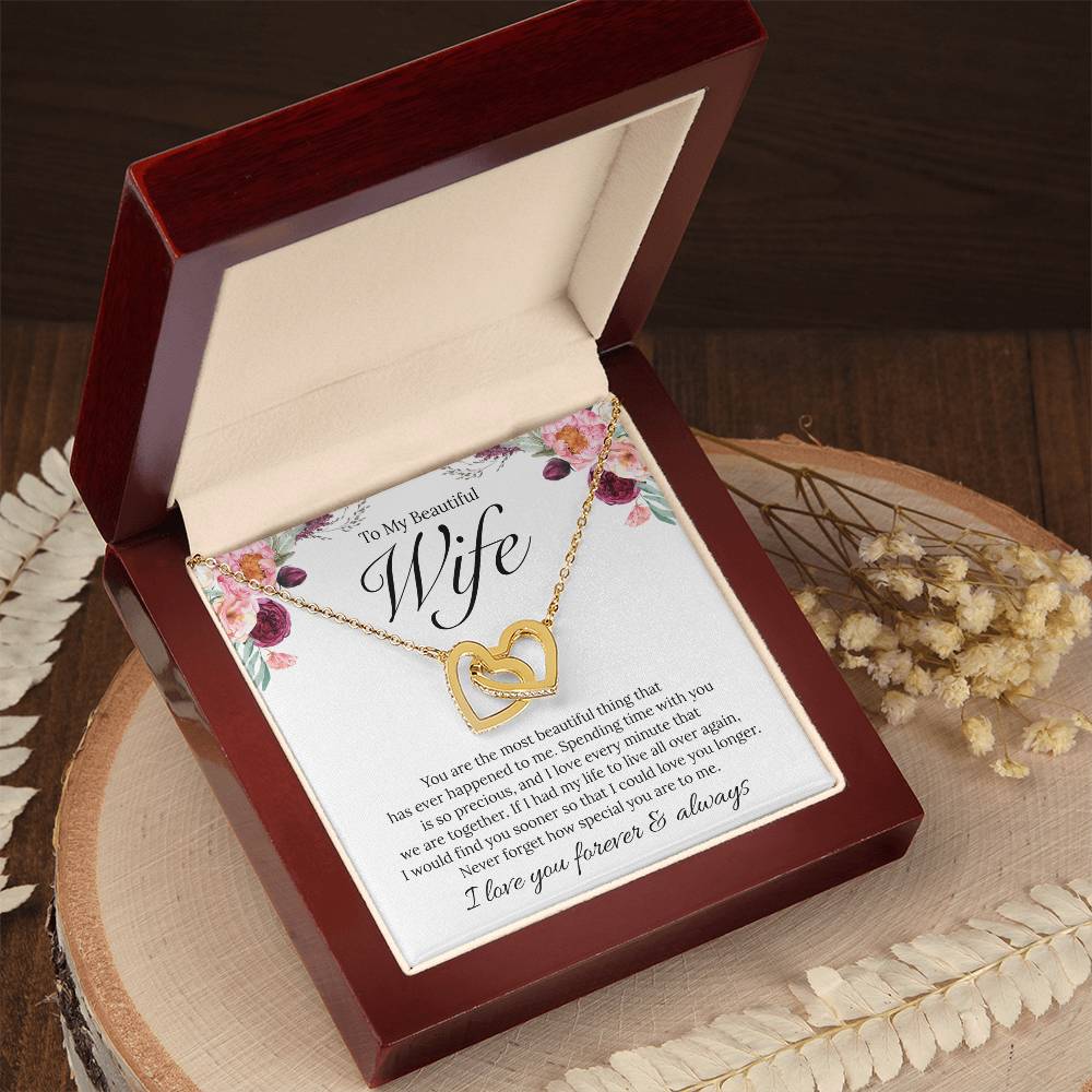 To My Beautiful Wife, I Love You - Interlocking Heart Necklace