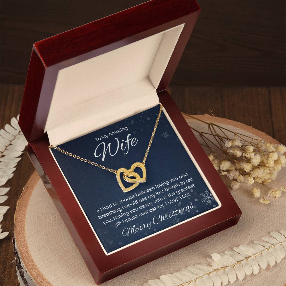 To My Amazing Wife, Merry Christmas - Interlocking Heart Necklace