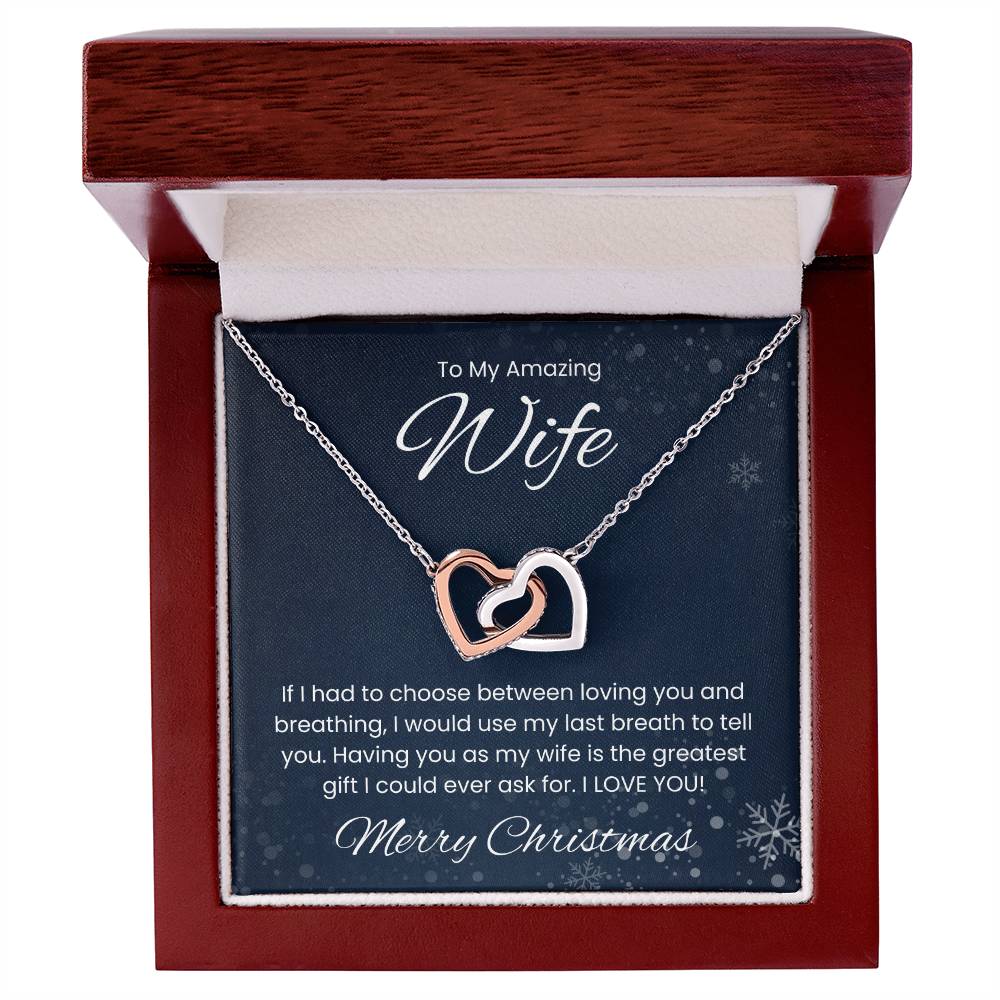 To My Amazing Wife, Merry Christmas - Interlocking Heart Necklace