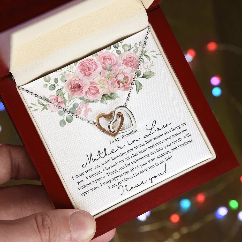 To My Beautiful Mother in Law, I Love You - Interlocking Heart Necklace