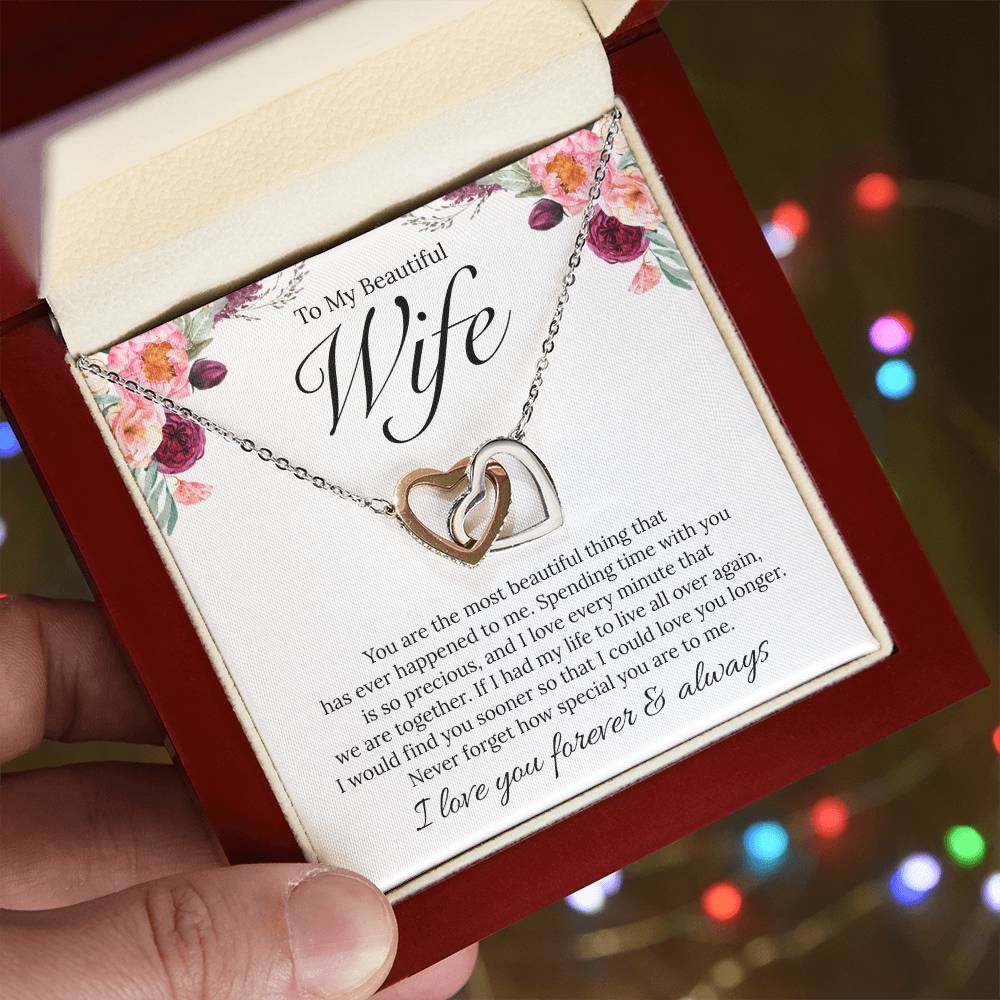 To My Beautiful Wife, I Love You - Interlocking Heart Necklace