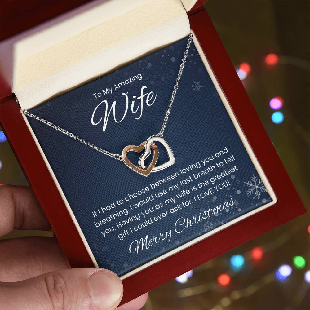 To My Amazing Wife, Merry Christmas - Interlocking Heart Necklace