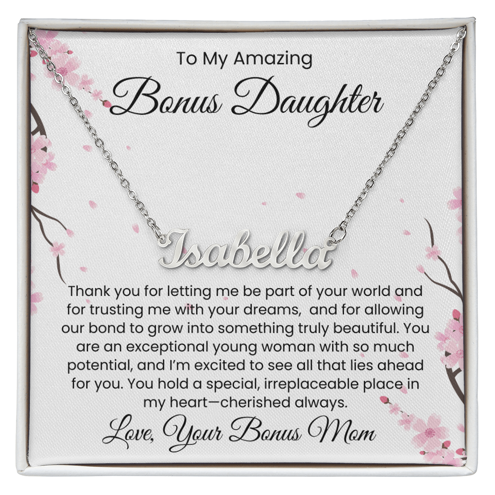 To My Bonus Daughter, From Bonus Mom - Name Necklace