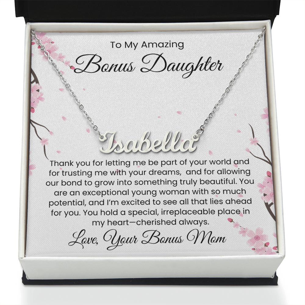 To My Bonus Daughter, From Bonus Mom - Name Necklace