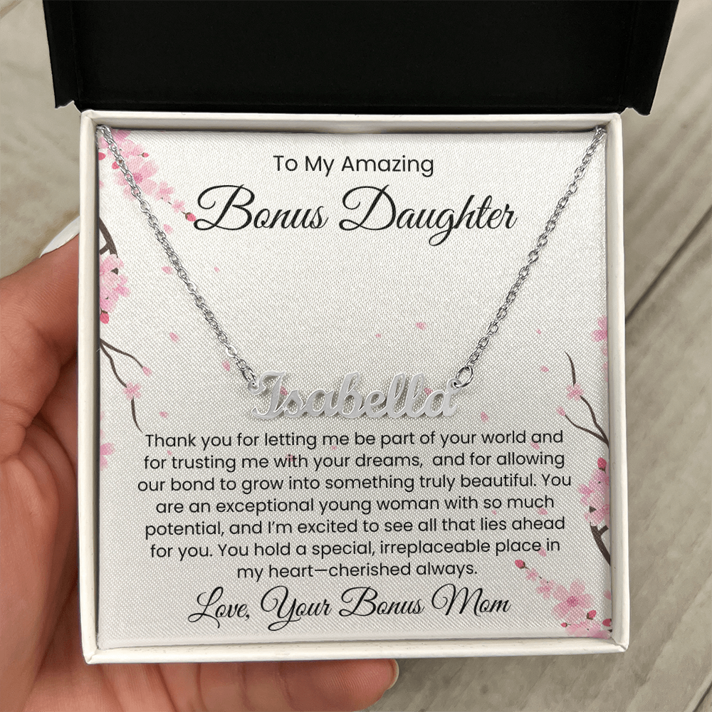 To My Bonus Daughter, From Bonus Mom - Name Necklace