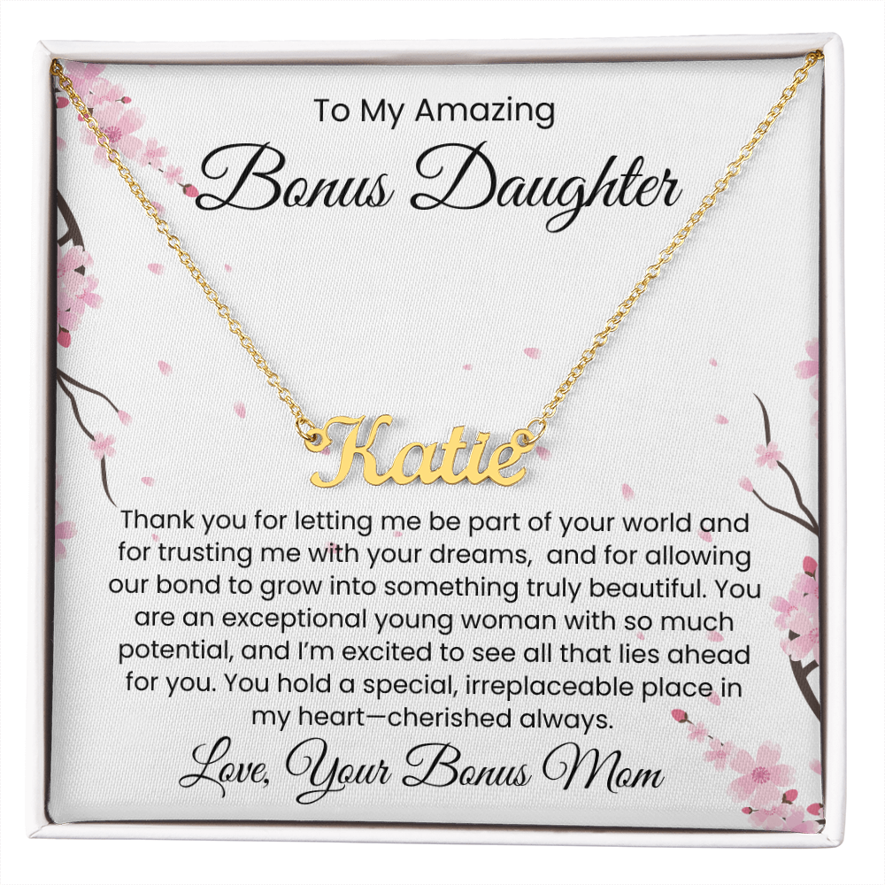 To My Bonus Daughter, From Bonus Mom - Name Necklace