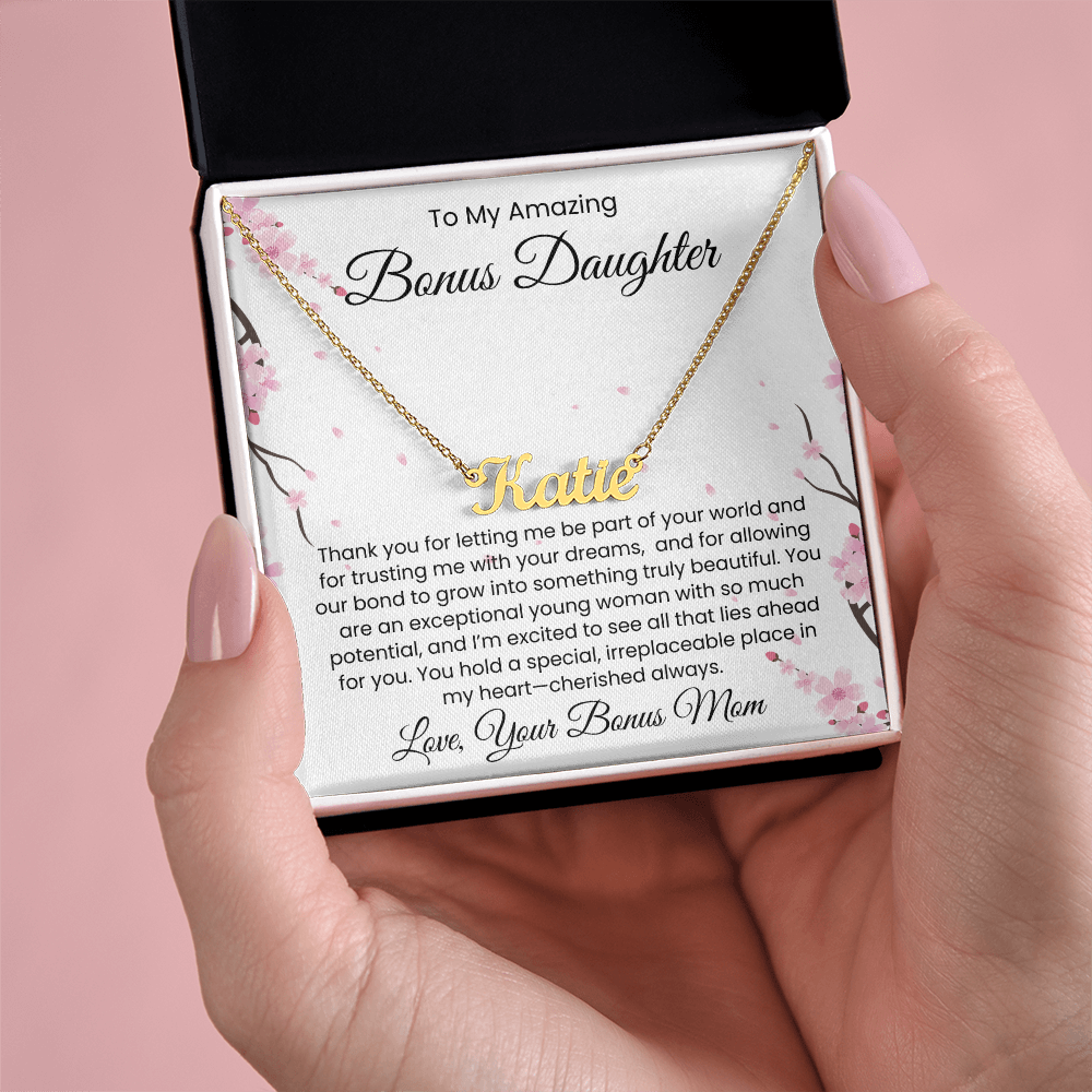 To My Bonus Daughter, From Bonus Mom - Name Necklace