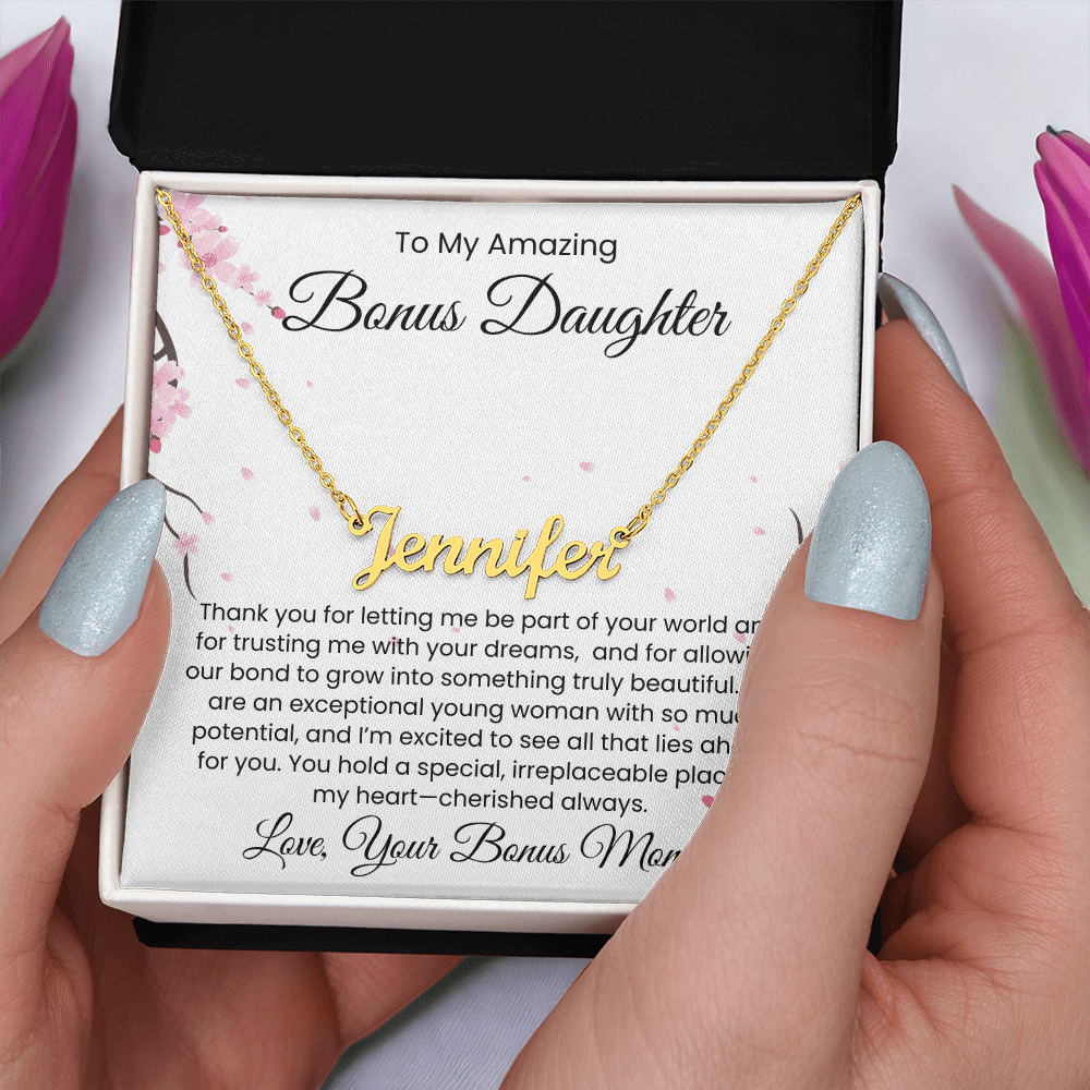 To My Bonus Daughter, From Bonus Mom - Name Necklace