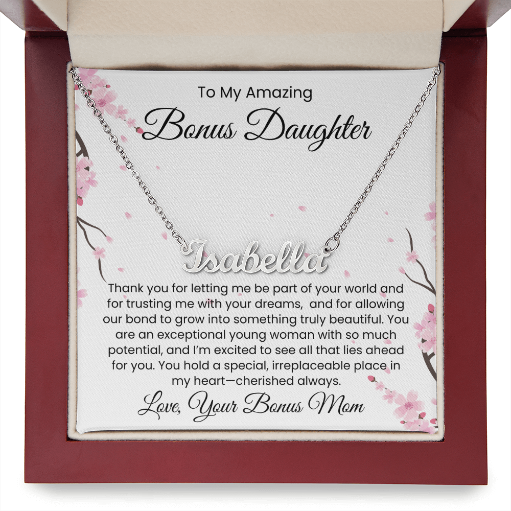 To My Bonus Daughter, From Bonus Mom - Name Necklace