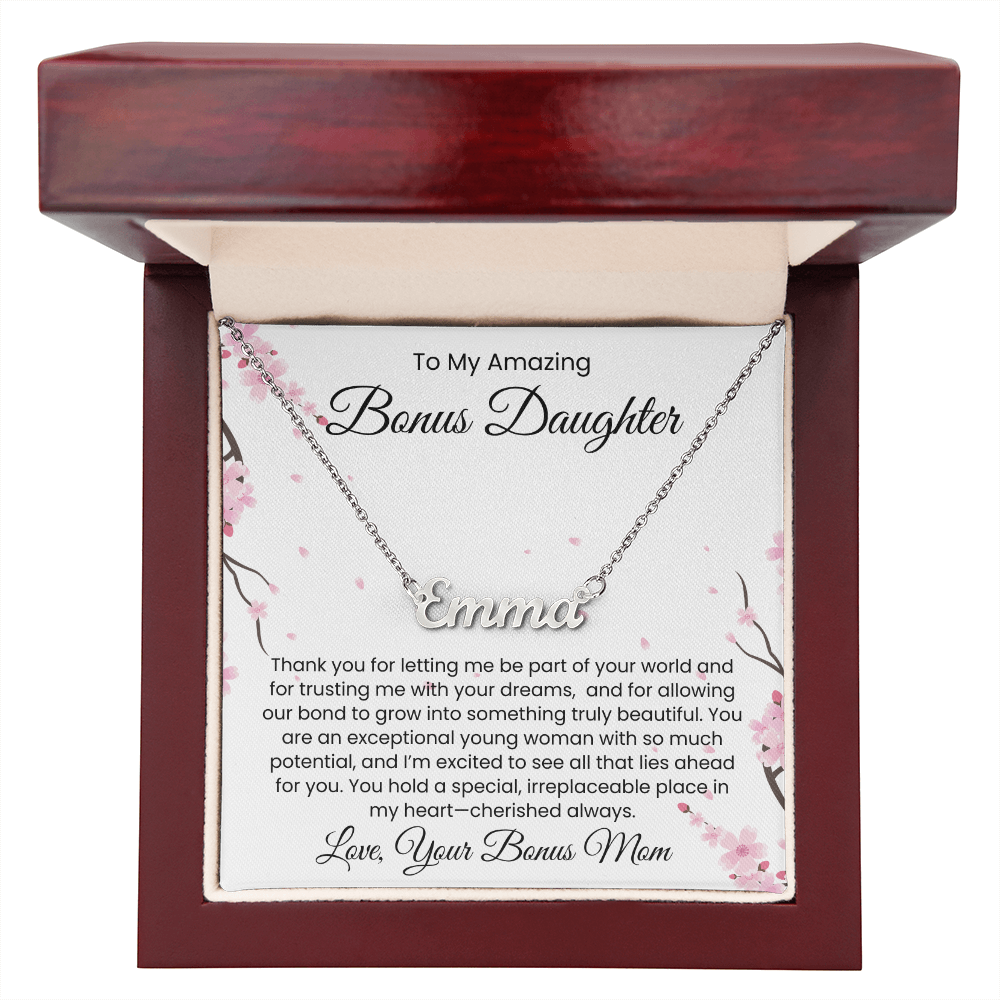 To My Bonus Daughter, From Bonus Mom - Name Necklace