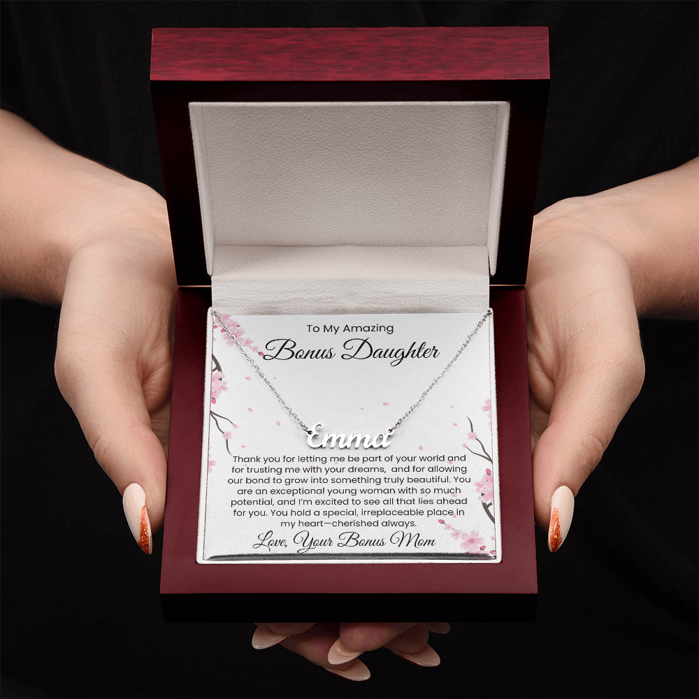 To My Bonus Daughter, From Bonus Mom - Name Necklace