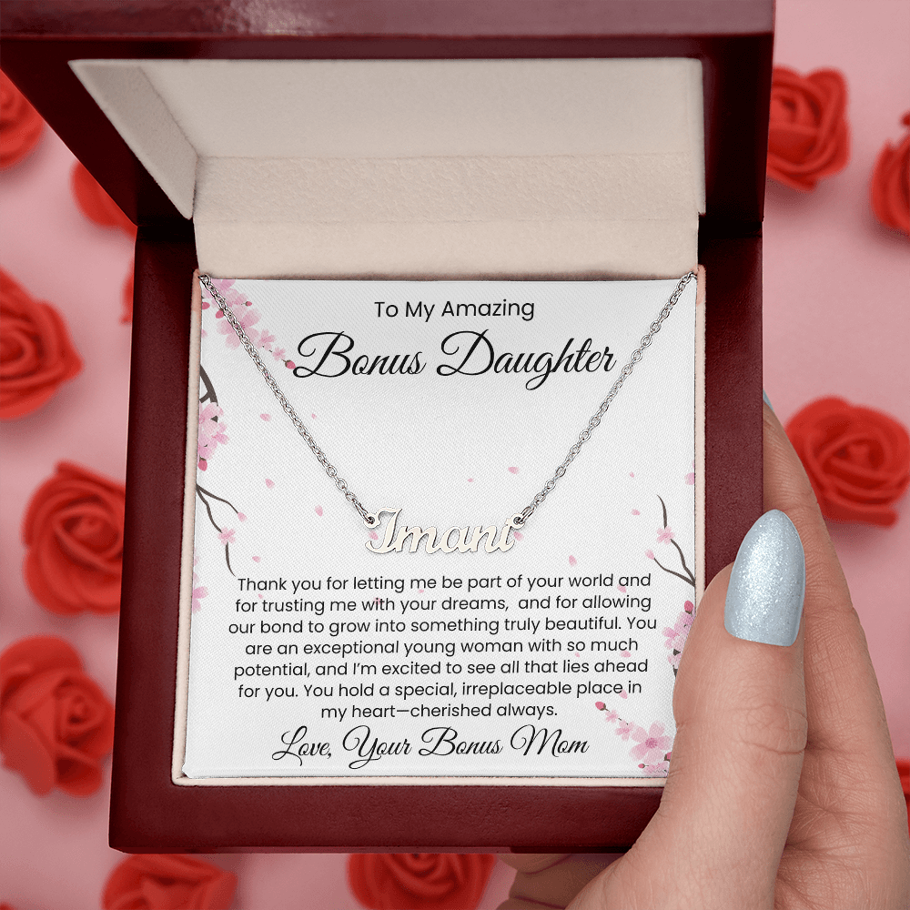 To My Bonus Daughter, From Bonus Mom - Name Necklace