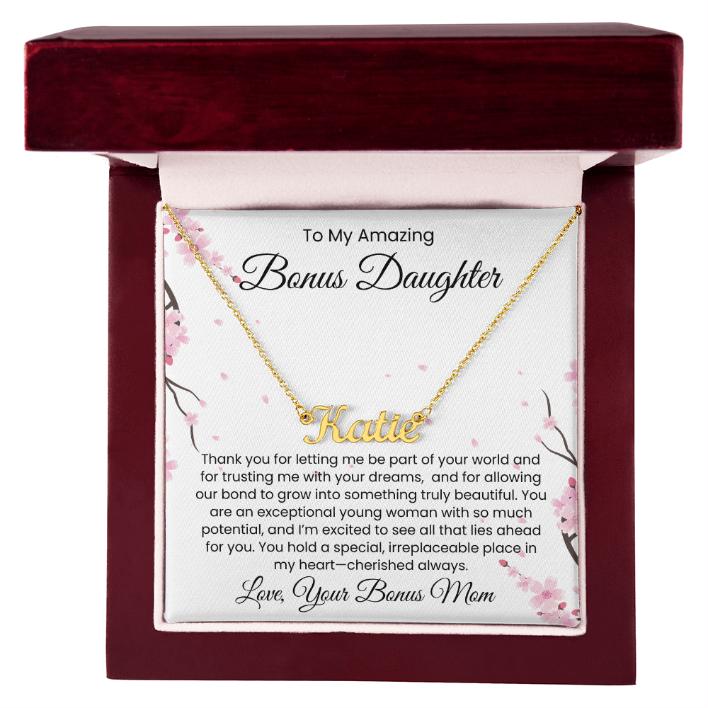 To My Bonus Daughter, From Bonus Mom - Name Necklace