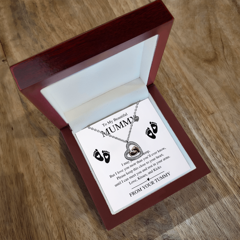 To My Beautiful Mummy, From Your Tummy - Baby Feet Heart Necklace