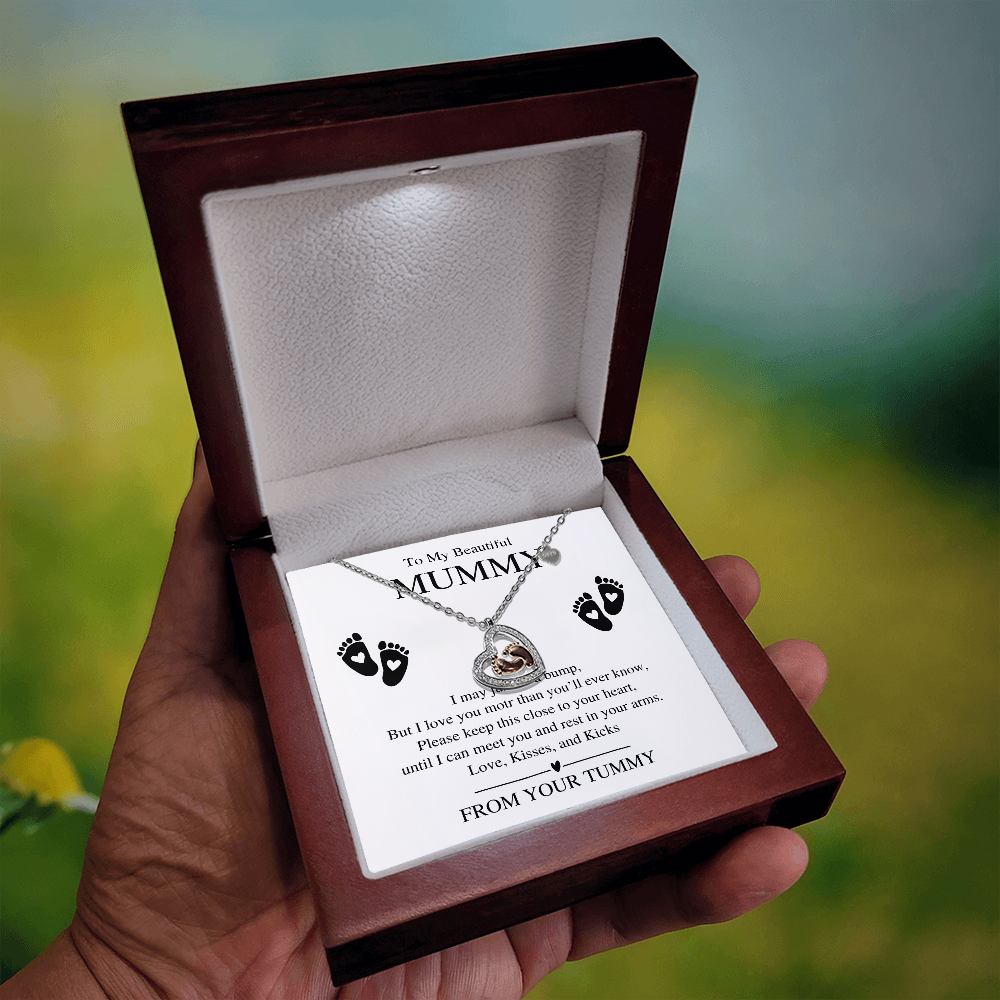 To My Beautiful Mummy, From Your Tummy - Baby Feet Heart Necklace