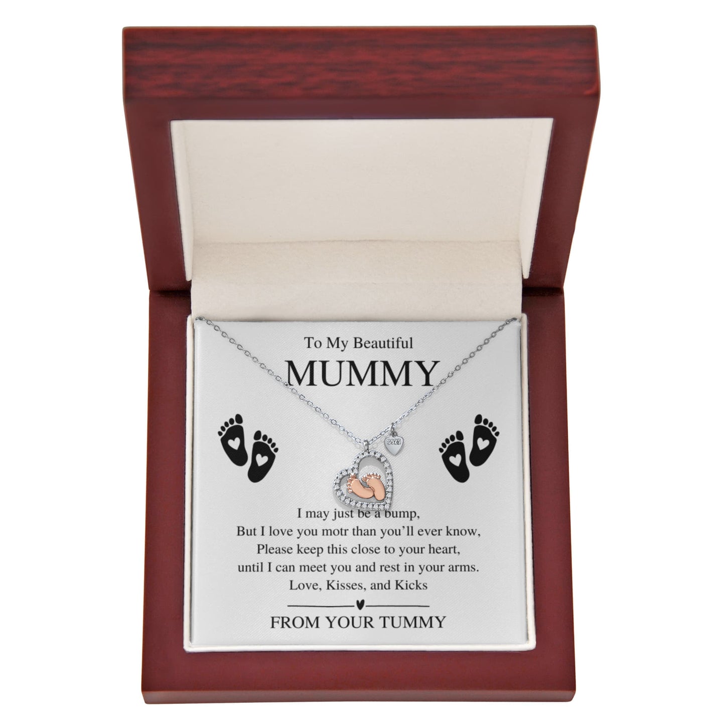 To My Beautiful Mummy, From Your Tummy - Baby Feet Heart Necklace