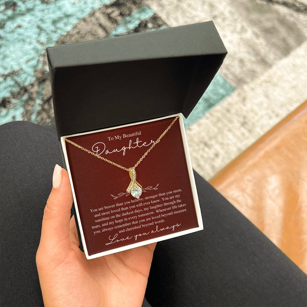 To My Beautiful Daughter, Love You Always - Love Knot Necklace