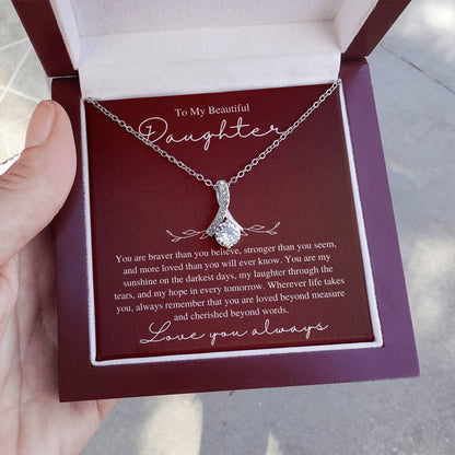 To My Beautiful Daughter, Love You Always - Love Knot Necklace