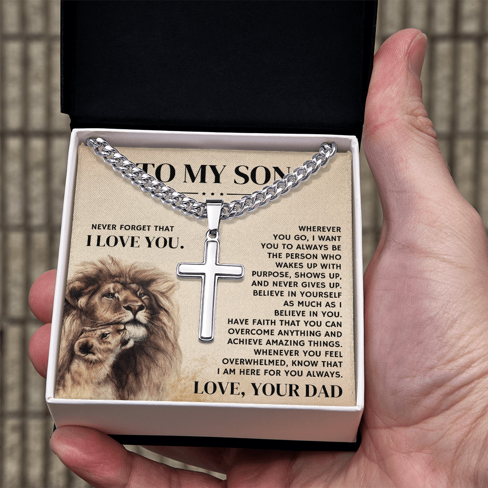 To My Son, From Dad - Cuban Link Chain With Artisian Cross