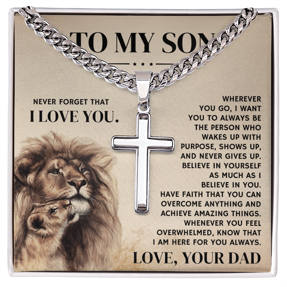 To My Son, From Dad - Cuban Link Chain With Artisian Cross