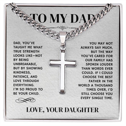 To My Dad, From Daughter - Cuban Link Chain with Artisian Cross