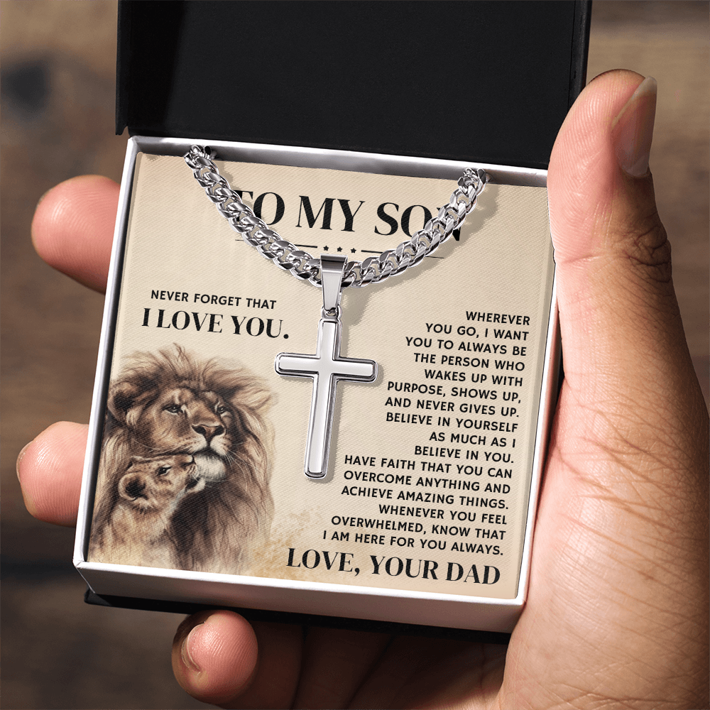 To My Son, From Dad - Cuban Link Chain With Artisian Cross
