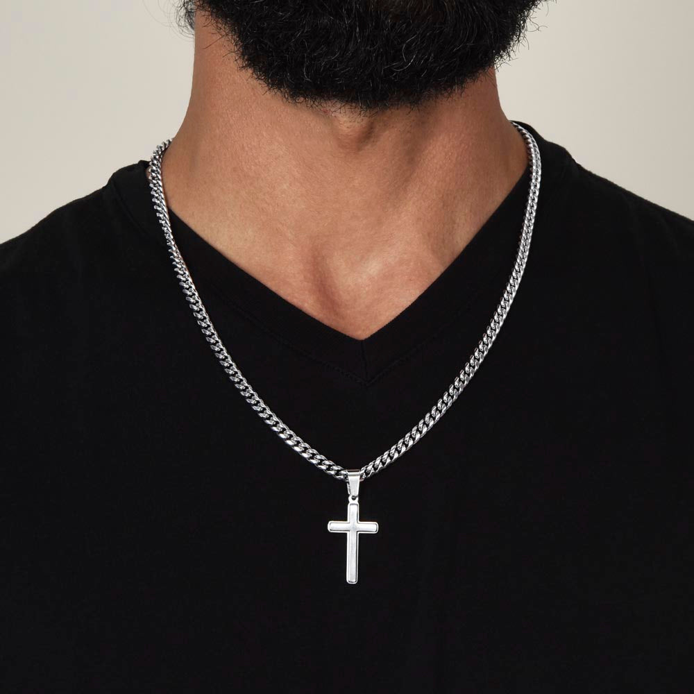 To My Handsome Man, From Wife - Cuban Link Chain with Artisian Cross