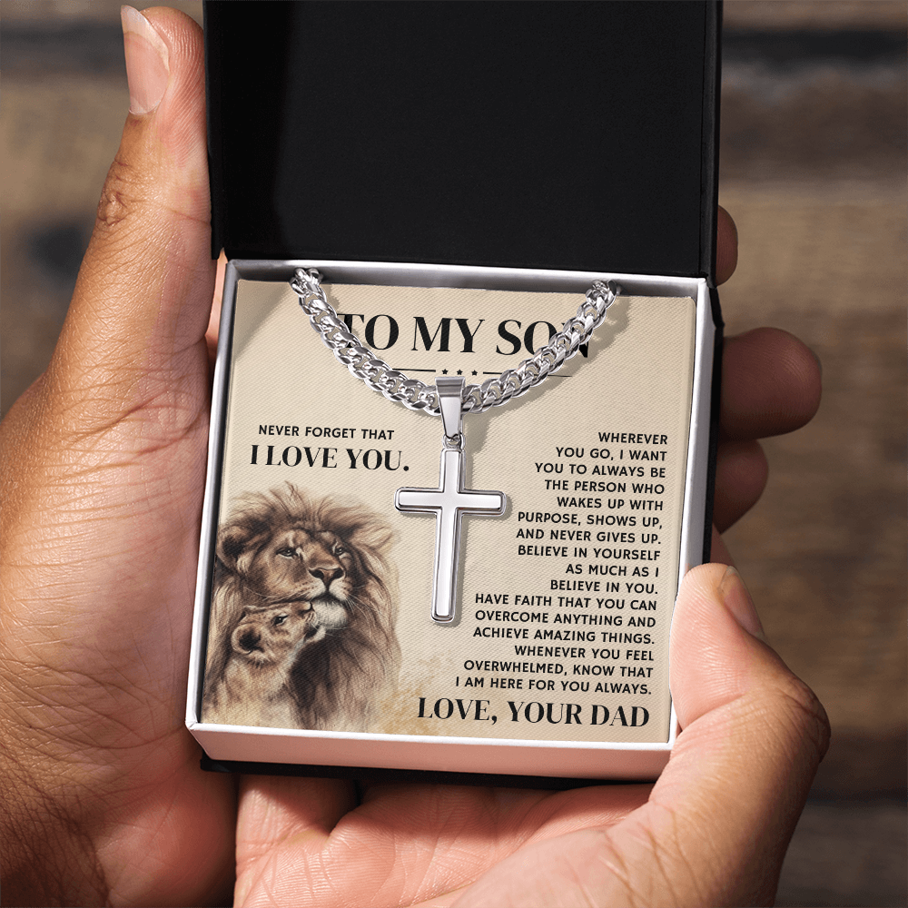 To My Son, From Dad - Cuban Link Chain With Artisian Cross