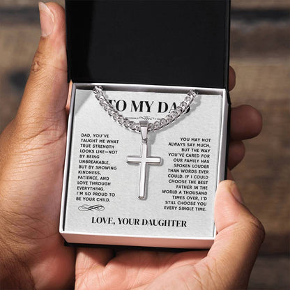 To My Dad, From Daughter - Cuban Link Chain with Artisian Cross